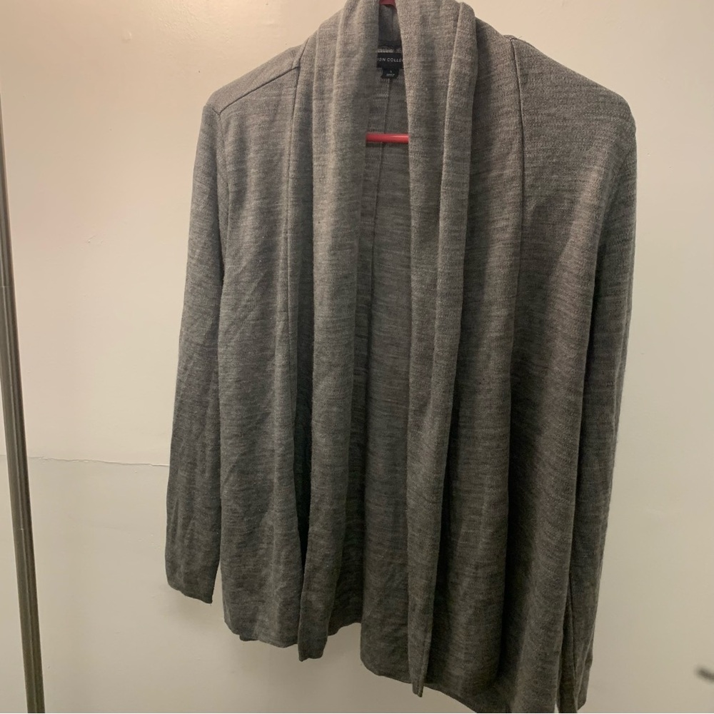 Gray Cardigan Sweater with Draped Shawl Collar